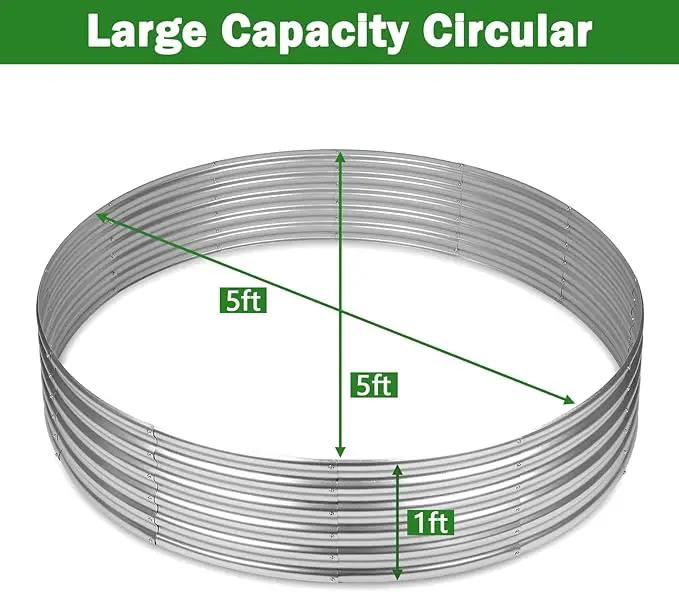 OUSHENG 5x5x1ft Round Galvanized Raised Garden Beds Outdoor, Steel Fire Pit Ring Flower Planter Large Metal Above Ground Boxes Kit for Gardening Vegetables Outside by GreenHaven Gardens