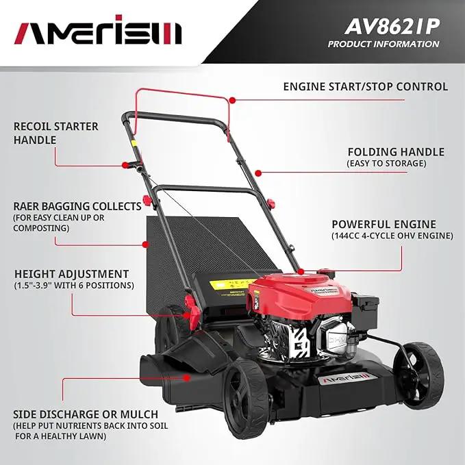 Gas Lawn Mower, 21" with 144cc 4-Cycle OHV Engine 3-in-1 Walk-Behind Push Lawn Mower (AV8621P1) by GreenHaven Gardens