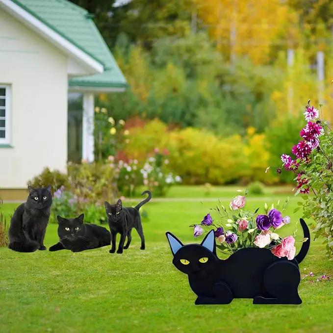 Black Cat Planter Plant Pots,Cute Garden Cat Flower Planter,Cat Planters Birthday Gifts for Women,Office,Indoor/Outdoor Decor（12.5 * 5.6 * 7.8in） by GreenHaven Gardens
