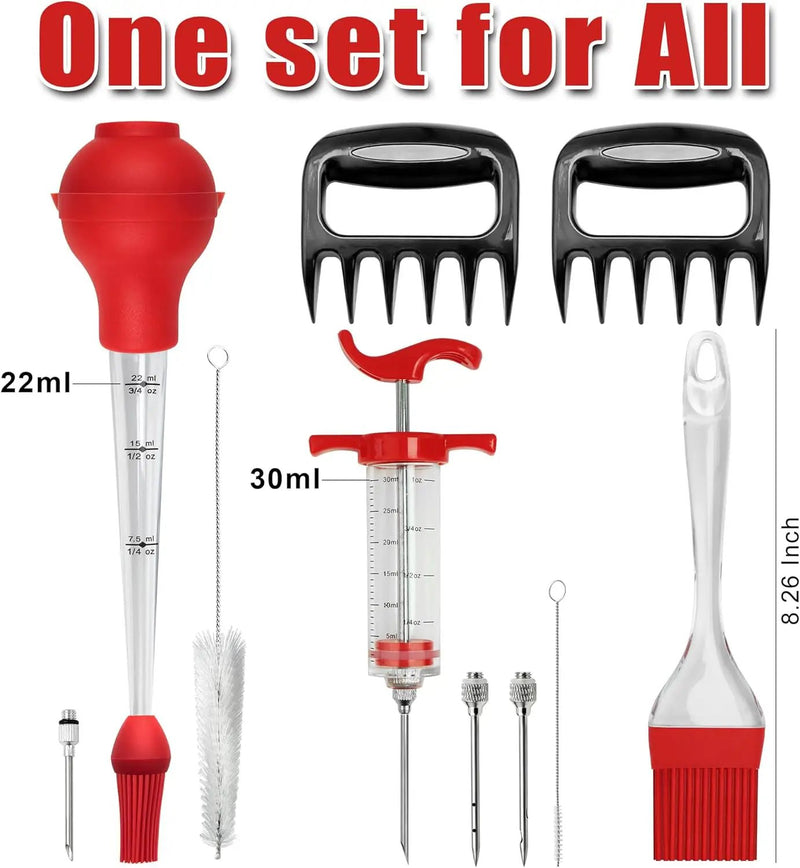Professional Turkey Baster Meat Injector Syringe Kit, Baster for Cooking Thanksgiving & Christmas Turkey, Injector Marinades for Meats, Full Set with Basting Brush, Meat Shredder Claws, Large Capacity by GreenHaven Gardens