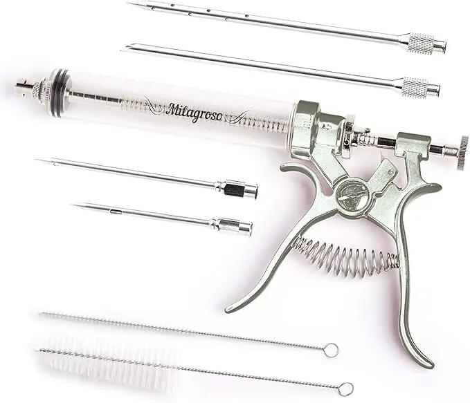 Meat Injector Syringe Stainless Steel Outdoor Meat Kit Marinade Flavor Food Injector Syringes with 4 Marinades Needles Grill Smoker Injectors Professional Syringe Held Culinary Barbecue Tool For BBG by GreenHaven Gardens