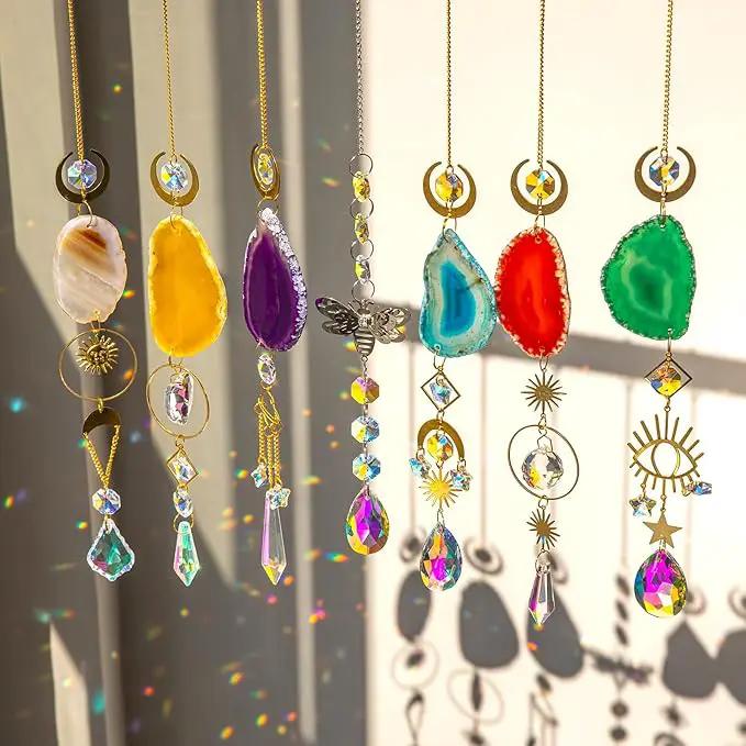 7 PCS Crystal Suncatcher, Hanging Suncatchers with Crystals Light, Sun Catchers Indoor Window Catcher with Prism Pendants Agate Slices,Tree of Life Crystal Suncatchers Indoor Outdoor Home Garden Decor by GreenHaven Gardens