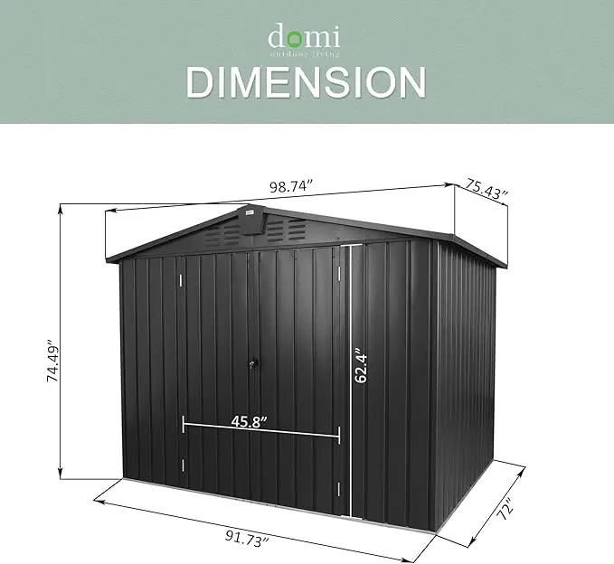 Domi Outdoor Storage Shed 8.2' x 6.2', Metal Steel Utility Tool Shed Storage House with Double Lockable Doors & Air Vent for Backyard Garden Patio Lawn by GreenHaven Gardens