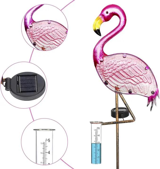 Flamingo Rain Gauge Solar Stake Outdoor, 43’’ Solar Rain Gauge LED Lights with Rainfall Gauge for Garden, Yard, Lawn, Pathway, Patio by GreenHaven Gardens