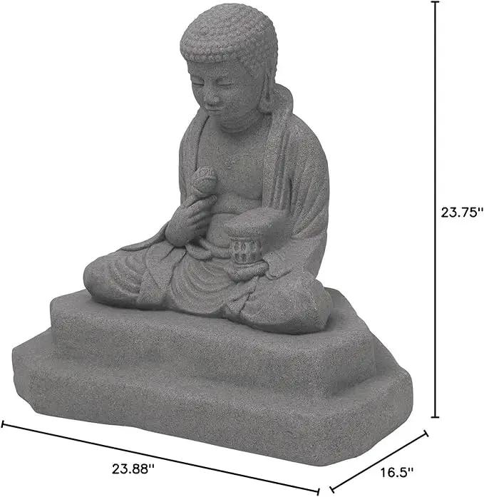 EMSCO Group Meditating Buddha Statue – Natural Granite Appearance – Made of Resin – Lightweight – 24” Height by GreenHaven Gardens