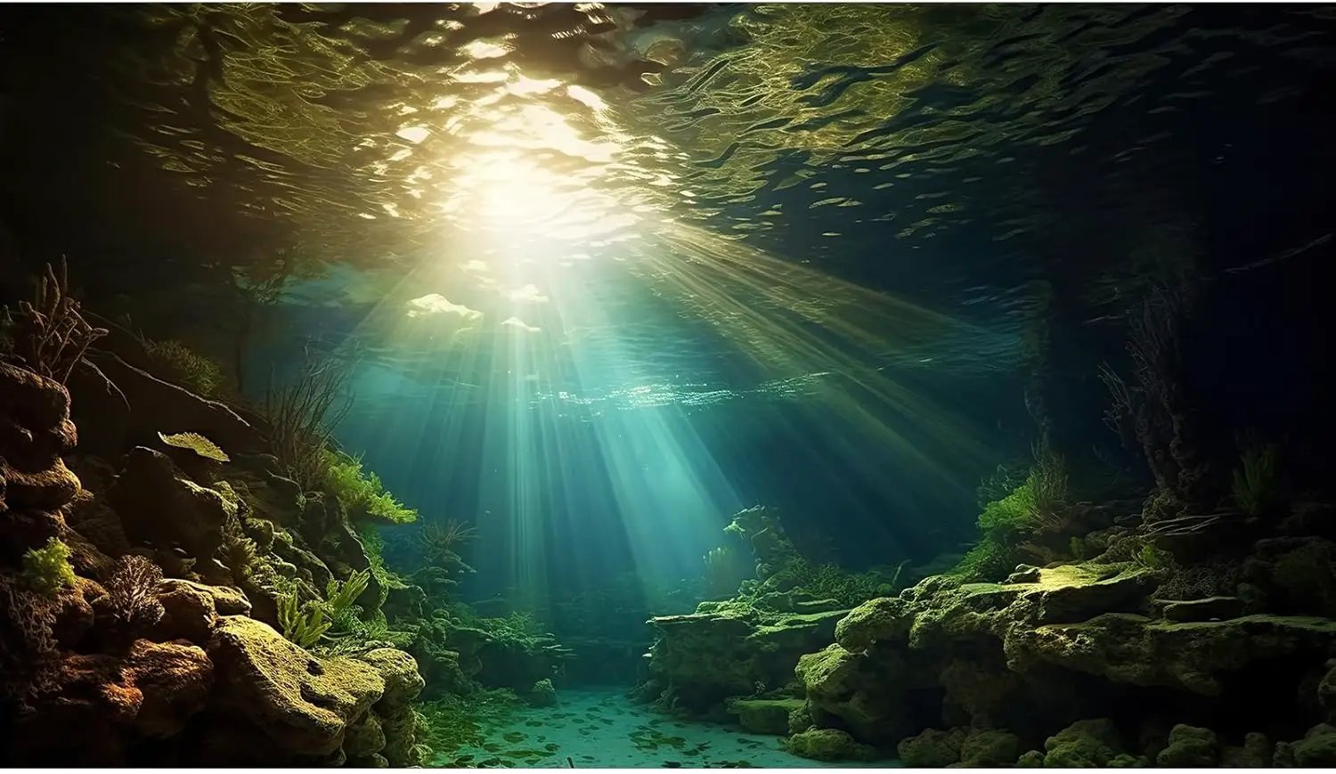 Fish Tank Background Under The Sea Aquarium Background Ocean Floor Sunray Rock Terrarium Backgrounds Coral Reef Aquatic Plants Underwater Cave Aquarium Wallpaper for Fish Tank Decorations 24x16in by GreenHaven Gardens