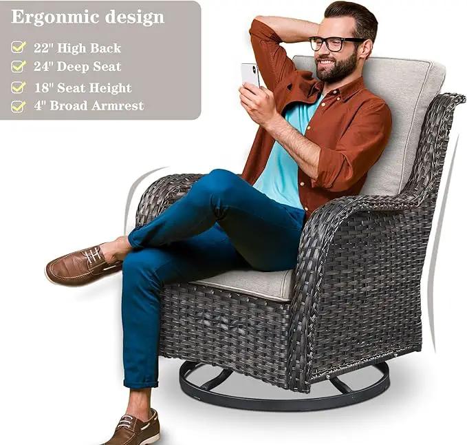 Wicker Outdoor Furniture Patio Furniture Set - 6 Piece Patio Conversation Set with Swivel Rocker Chairs, Rattan Sofa, Ottomans and Coffee Table, Beige Cushion by GreenHaven Gardens