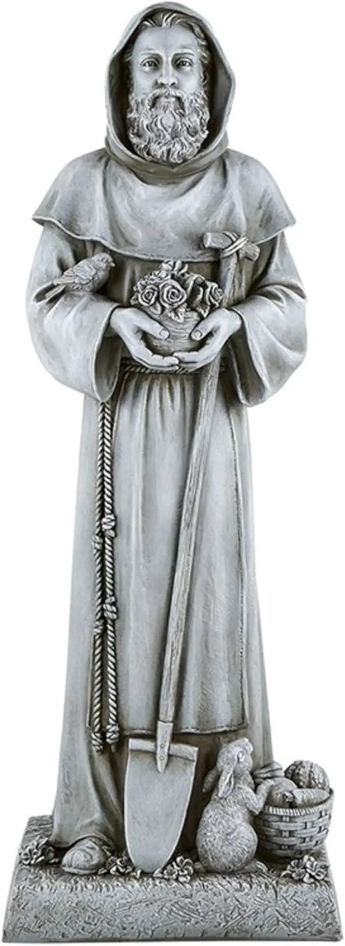Garden Statue - Stone-Resin Saint Fiacre Indoor/Outdoor Catholic Sculpture, 24" Tall by GreenHaven Gardens