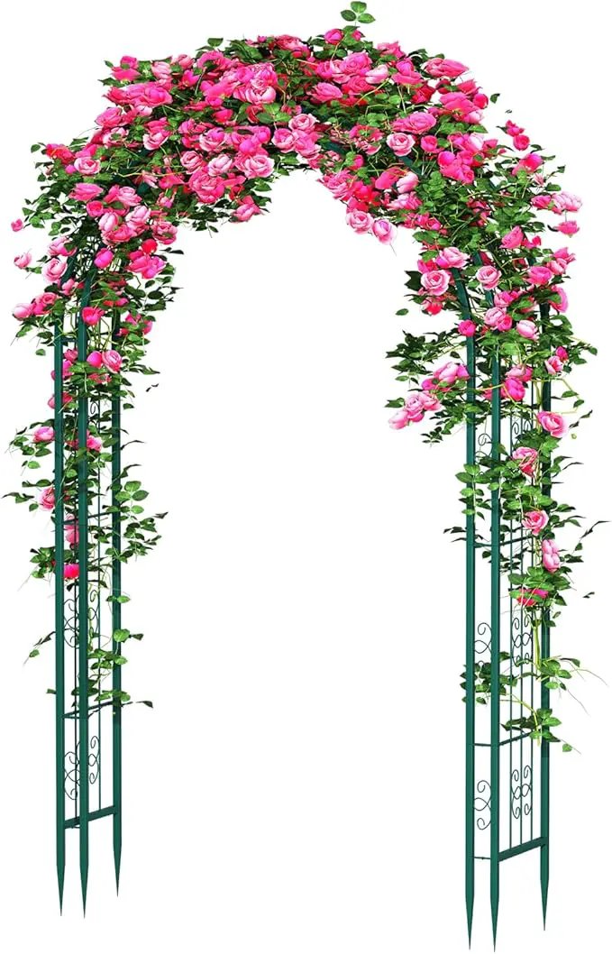 88in Steel Garden Arch Arbor Trellis for Climbing Plants Outdoor,Yard,Wide Sturdy Durable Garden Arch for Lawn,7.3ft Climbing Plants Decorative Wire Lattice,Outdoor Wedding Arch(Green) by GreenHaven Gardens