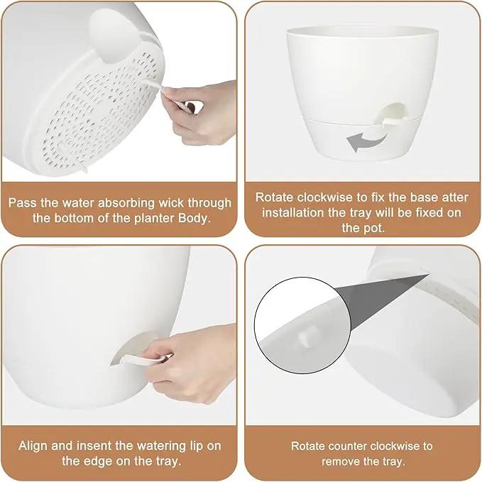 Plant Pots 12/10/9 Inch Self Watering Pots, Set of 3 Plastic Planters with Drainage Holes and Saucers,Plastic Flower Pots,Nursery Planting Pot for Indoor Out Door Plants(Pure White) by GreenHaven Gardens
