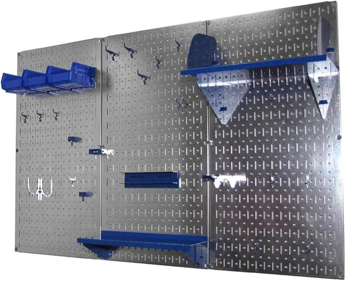 Wall Control Pegboard Organizer 4 ft. Metal Pegboard Standard Tool Storage Kit with Galvanized Toolboard and Blue Accessories by GreenHaven Gardens