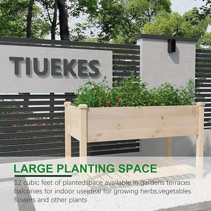 Raised Garden Bed with Storage Shelf 48.5x24.4x30 Inch, Elevated Wood Planter Box with Legs for Vegetable Flower Herb Outdoors Backyard, Patio, Balcony with Liner by GreenHaven Gardens