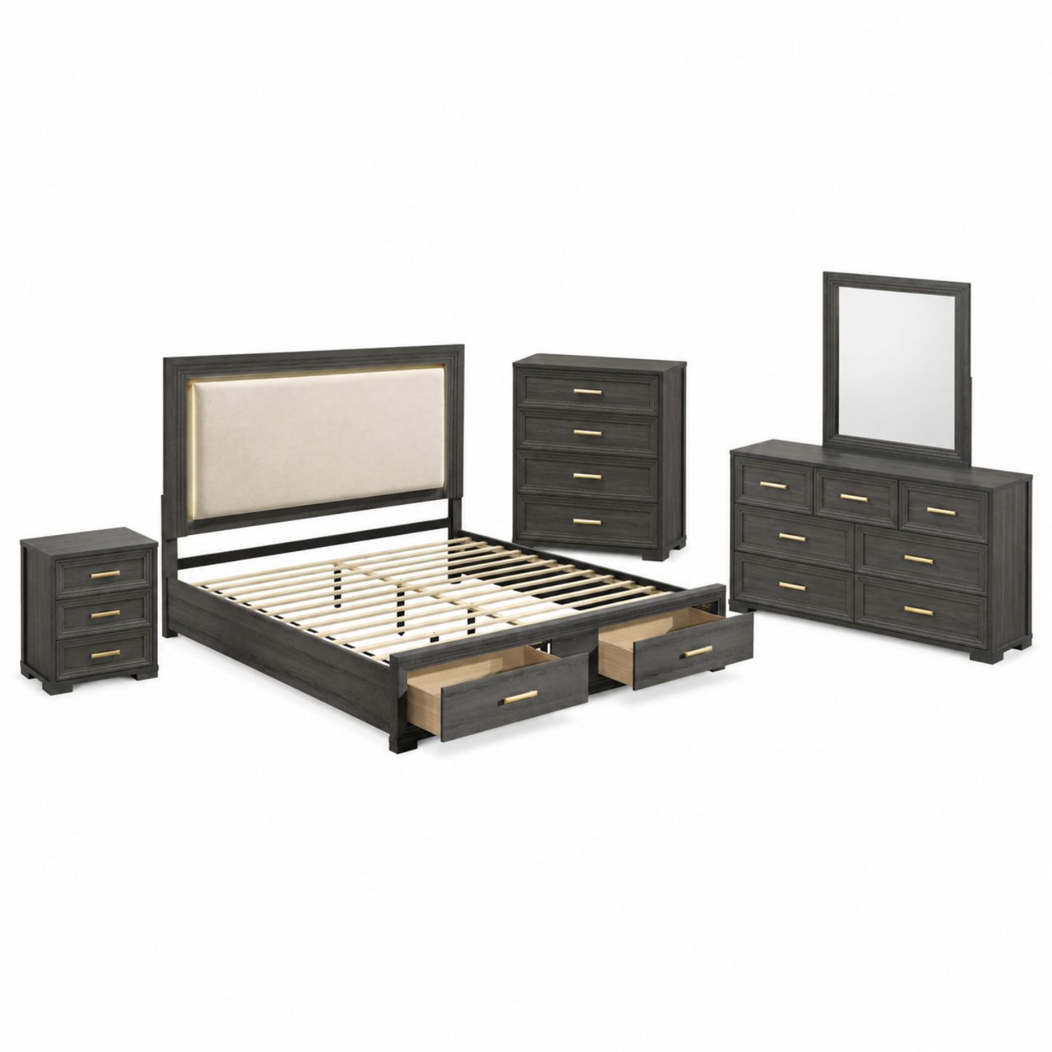 Colorado - Bedroom Set With Upholstered LED Headboard by HouseOfZazla