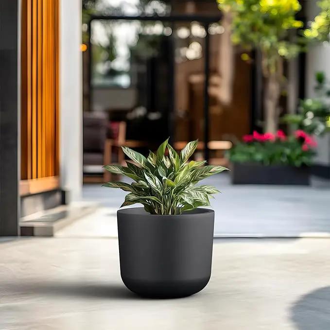 Kante Round Concrete Planter, 13.2 Inch Dia Classic Style Large Plant Pot with Drainage Hole for Indoor & Outdoor Plants, Ideal for Home, Patio, Garden, Black by GreenHaven Gardens