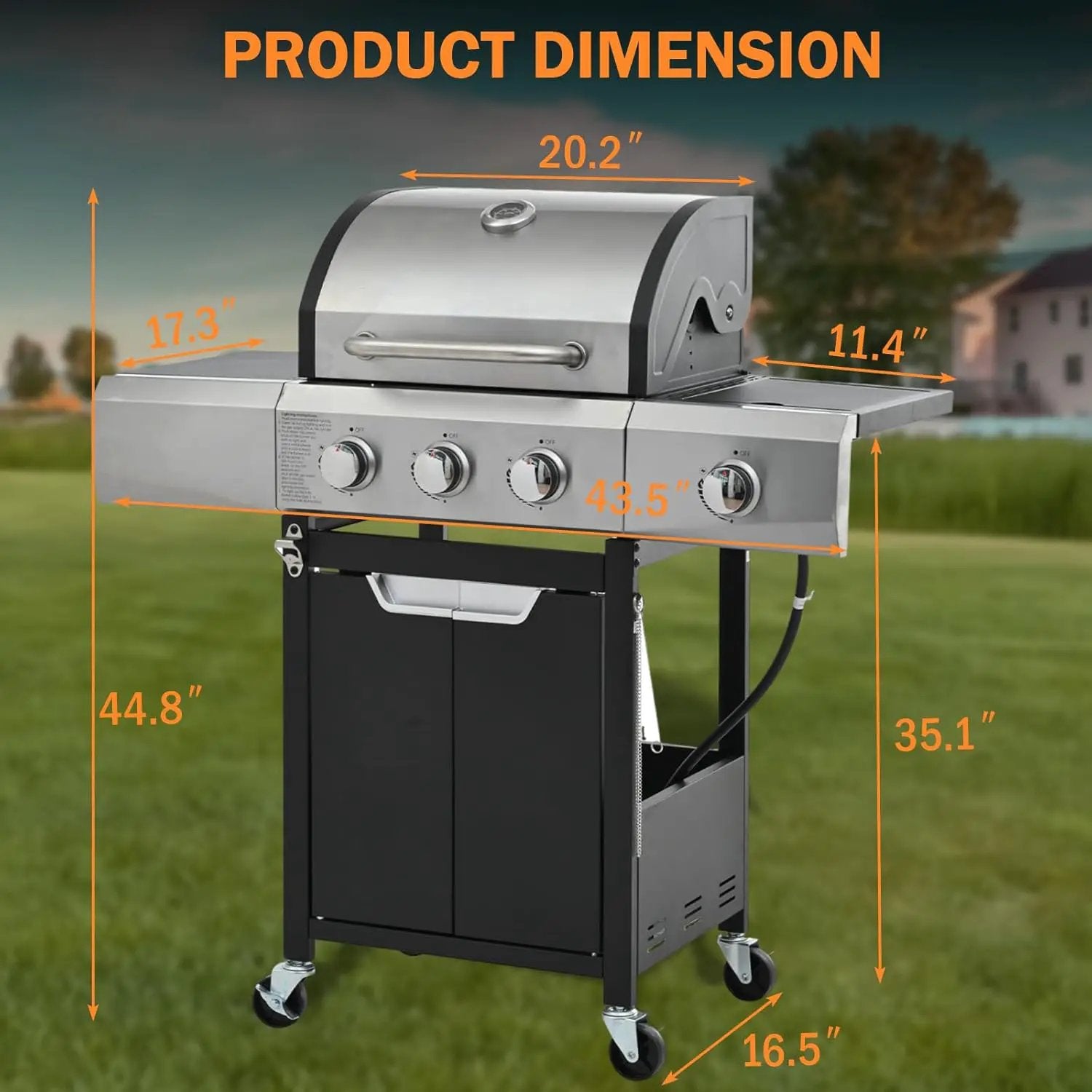 3-Burner Propane Gas Grill with Side Burner, 40,500 BTU Stainless Steel BBQ - Easy Assembly & Grease Management for Patio, Backyard, Camping (3+1Burner) by GreenHaven Gardens