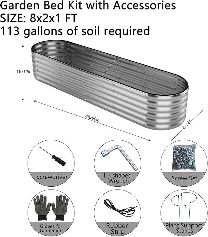 Large Raised Garden Bed Galvanized Metal Round Raised Garden Bed Outdoor for Gardening，8x2x1FT for Vegetables Flowers Ground Planter Box by GreenHaven Gardens