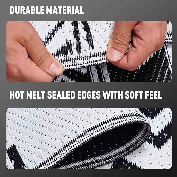WILDROOTS 9x12 Feet Black and White Plastic Outdoor Rug, Stain Resistant Waterproof Reversible Outdoor Patio Rug, Fade Resistant Camping Rug by GreenHaven Gardens