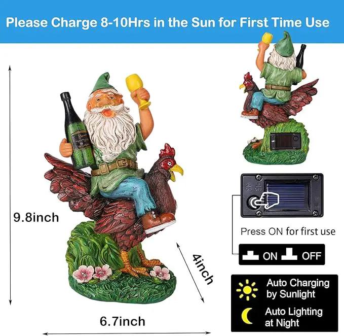 Garden Gnomes Statue Outdoor Decor,Funny Gnome Riding Rooster Sculptures Art Decor, Ideal Decoration for Yard Balcony Patio Lawn Home House - Birthday Gifts by GreenHaven Gardens
