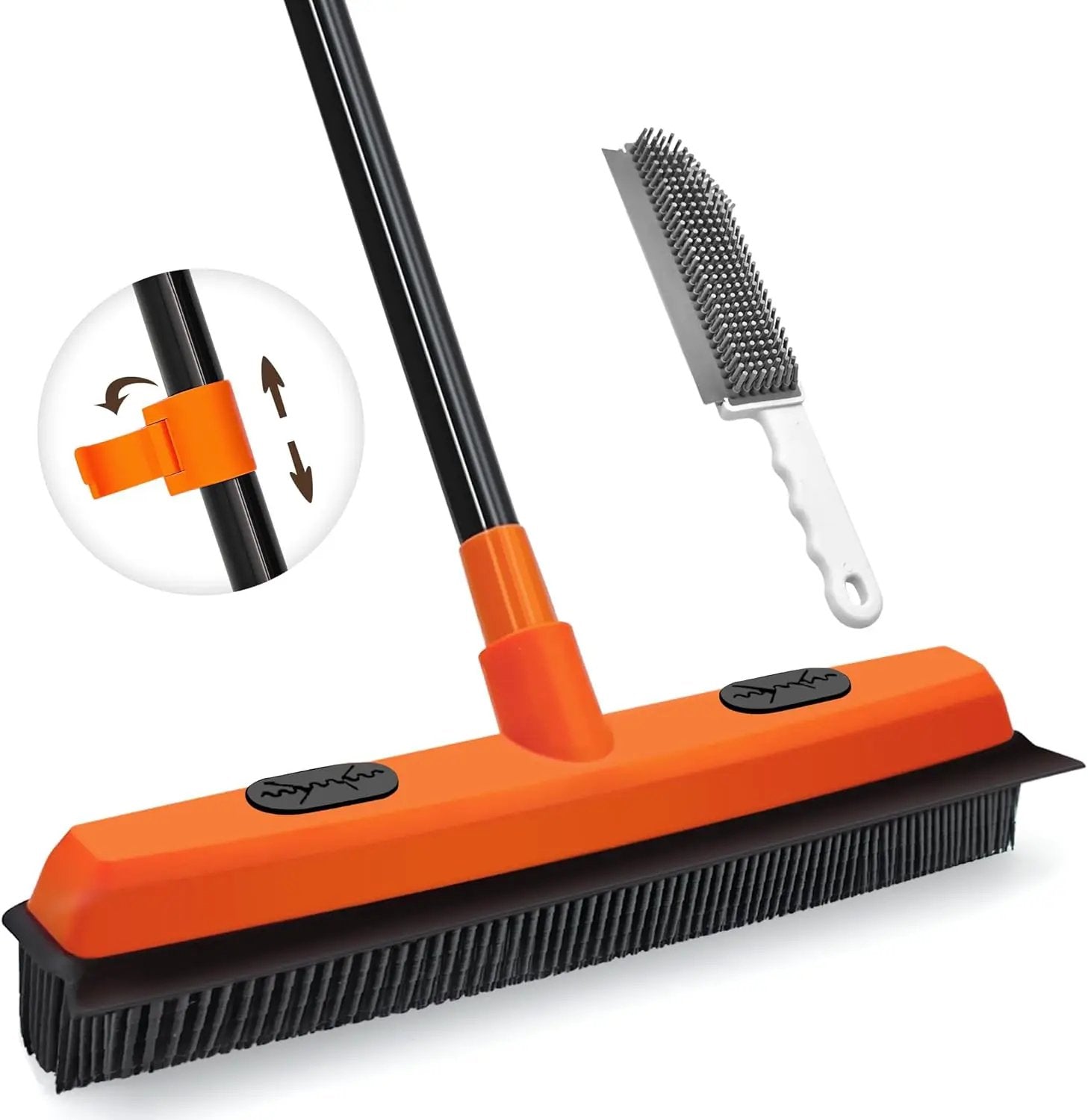 JEHONN Rubber Broom Carpet Rake for Pet Hair Remover, Fur Removal with Squeegee, Portable Detailing Brush Brush, 52.8 Inches Telescopic Long Handle for Fluff Carpet by GreenHaven Gardens