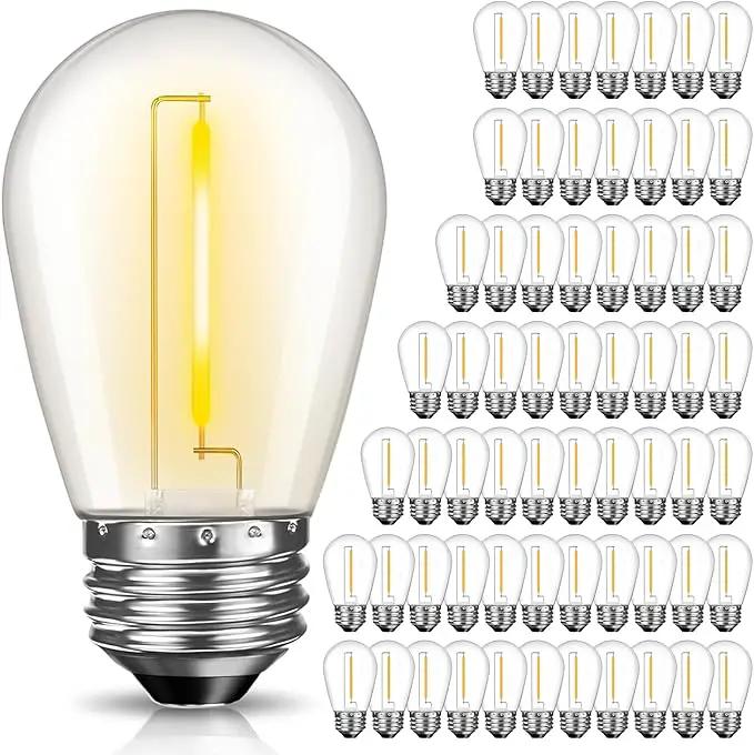 64 Pack LED S14 Replacement Light Bulbs, Shatterproof 1W Vintage Edison Bulbs for Outdoor Patio Backyard String Lights, Dimmable, E26 Screw Base, 2200K Warm White by GreenHaven Gardens