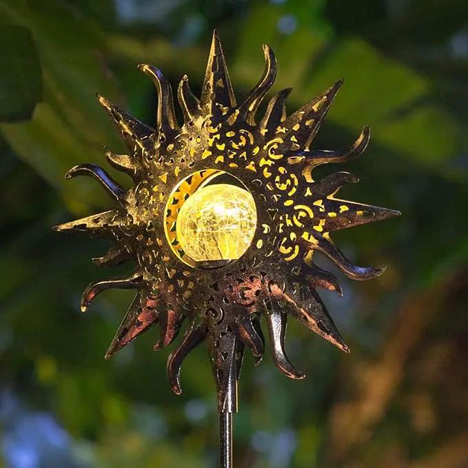 HOMEIMPRO Large Sun Solar Garden Decor Lights Outdoor Garden Gifts Mom Dad, Crackle Glass Metal Stake,Yard Decorations, Waterproof LED Lights for Lawn Patio Ornaments, Mothers Day Gifts for Women by GreenHaven Gardens