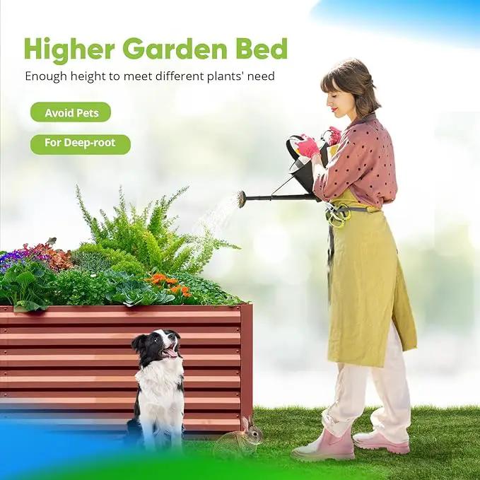 Quictent Galvanized Raised Garden Bed Metal Planter Box Bottomless for Backyard Outdoor, Include 1 pc Tomato Cage, Terracotta, 6x3x2 Ft by GreenHaven Gardens