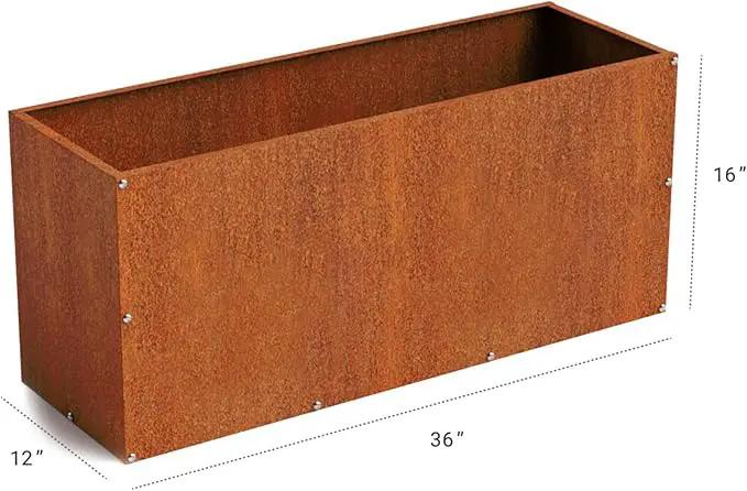 DIY CARTEL Corten Steel Rectangular Outdoor Planter Box, Rustic & Modern Farmhouse Design, Large Raised Metal Garden Bed for Commercial & Residential Use (36in x 12in x 16in) by GreenHaven Gardens