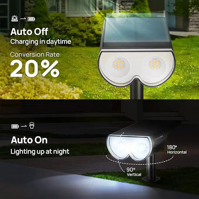 Consciot 16 LEDs IP67 Waterproof Outdoor Solar Spot Lights, Auto On/Off Adjustable for Garden Yard Pathway, 2-in-1 Wall Lights (Cool White, 2 Pack) by GreenHaven Gardens