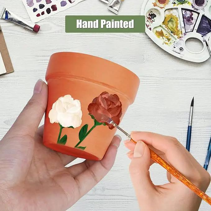 6 PCS Clay pots and Plates, 5-inch red Clay pots with Drainage, Perfect for Indoor, windowsill, and Garden Plants by GreenHaven Gardens