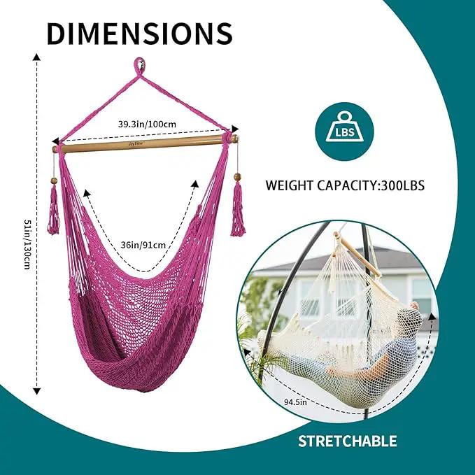 JoyView Hammock Chair with Spreader Bar Caribbean Hammock Swing Chair 300 LBS Weight Capacity XL Rope Hanging Chair for Outdoor Indoor Garden Yard - Pink by GreenHaven Gardens