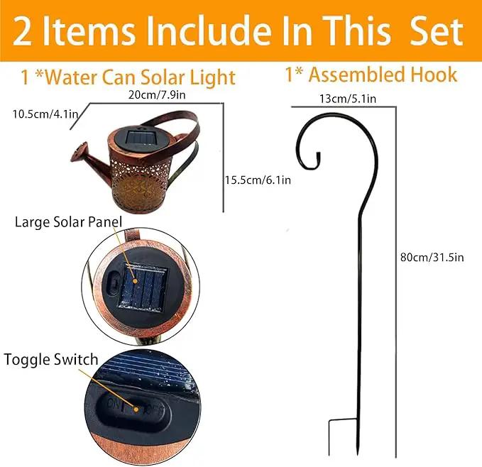 Solar Lanterns Outdoor Waterproof,Metal Watering Can Garden Decor,Hanging Solar Path Lights Yard Art,Outside Patio Decorations Gardening Birthday Gifts for Mom Grandma Women,with Hook,Large by GreenHaven Gardens