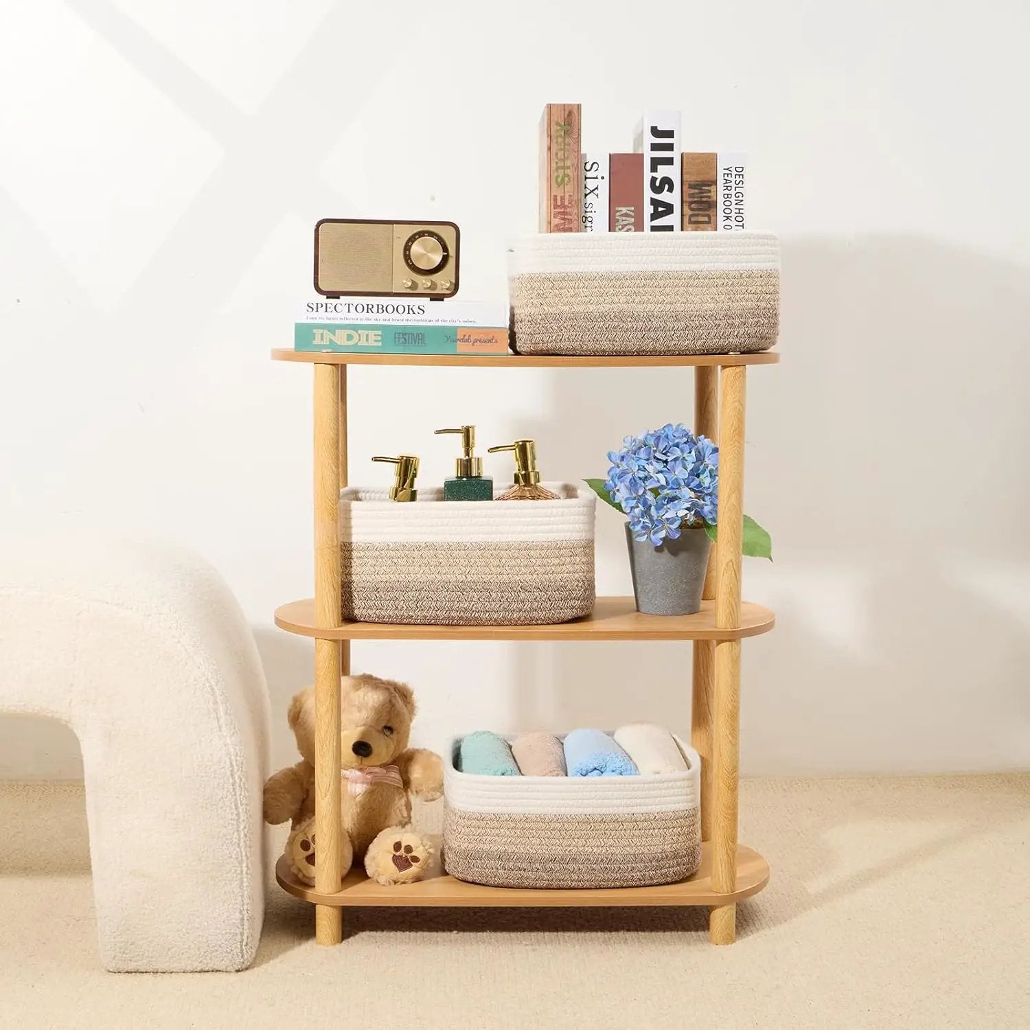 Small Storage Baskets for Organizing | Closet Organizer Bins | Shelf Toy Basket | Woven Rope Baskets | Cube Decorative Box | Shallow Basket | 13x8.5x5.1” | 4 Packs Gradient Brown by GreenHaven Gardens