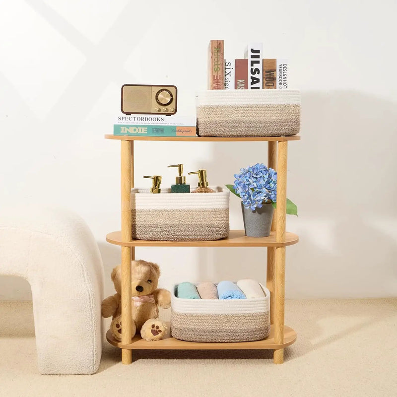 Small Storage Baskets for Organizing | Closet Organizer Bins | Shelf Toy Basket | Woven Rope Baskets | Cube Decorative Box | Shallow Basket | 13x8.5x5.1” | 4 Packs Gradient Brown by GreenHaven Gardens