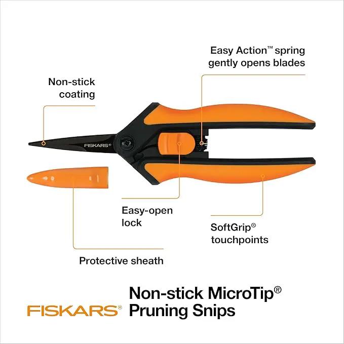 Fiskars Micro-Tip Rose Pruning Shears, 6" Garden Shears Non-Stick Coated Stainless Steel Blade, Gardening Scissors with SoftGrip Handle by GreenHaven Gardens