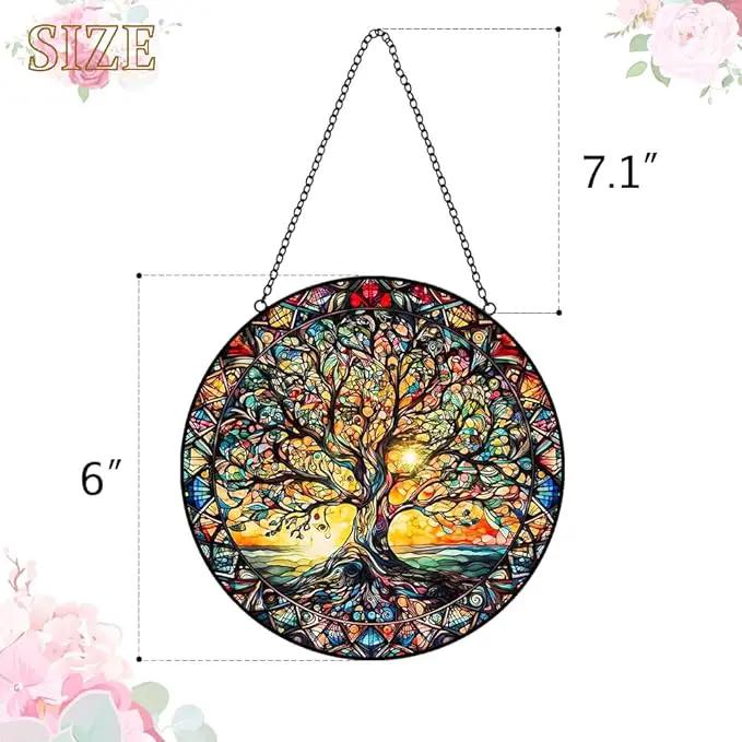 Tree of Life Sun Catcher Stained Glass Window Hanging - Handmade Suncatchers for Windows Hanging Stained Glass Suncatcher - Sun Catchers Indoor Window Wall Home Decor Glass Panel Gift for Women Men by GreenHaven Gardens