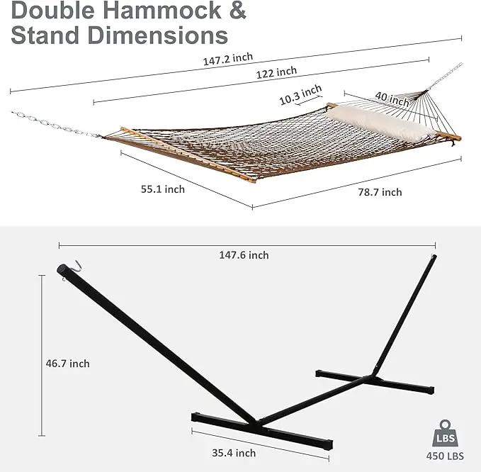 SUNCREAT Portable Hammock with Stand,Heavy Duty Standing Hammock, 450 lbs Capacity, Brown by GreenHaven Gardens
