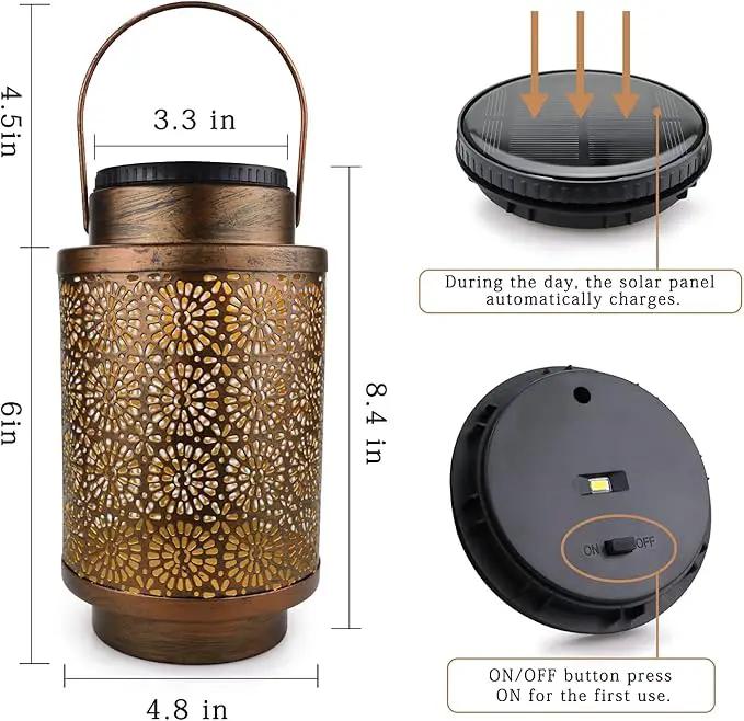 2 Pack Solar Lanterns Outdoor Waterproof, Hanging Led Lantern Garden Decorative, Metal Decorative Garden Lights, Solar Outdoor Lights Decor for Table Patio Garden Yard Pathway, Bronze, T00012 by GreenHaven Gardens