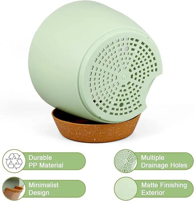Big Self Watering Pots 12/10/9 inch, Planter, Plant Pots with Mesh Drainage Holes for Indoor Outdoor Garden Plants, Plastic Flower Pots with Removable Deep Reservoir, Green with Brown by GreenHaven Gardens