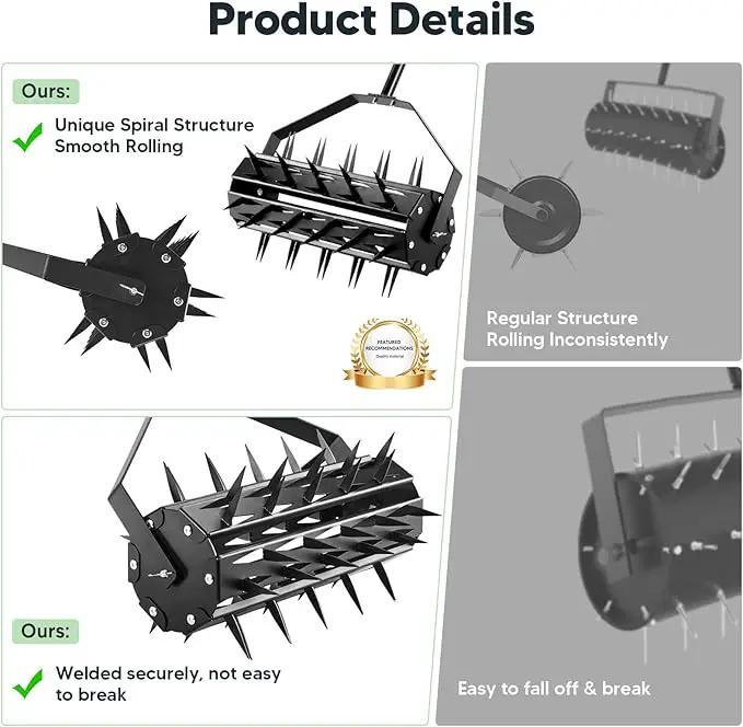 Rolling Lawn Aerator, Rotary Spike Lawn Aerator, Heavy Duty Manual Aerator Lawn Tool, 17-Inch Push Spike Aerator Roller with Adjustable Steel Handle for Garden, Lawns, Patio and Yard Grass Aeration by GreenHaven Gardens