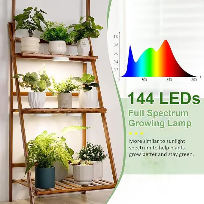 LORDEM Ceiling Grow Light for Indoor Plants, 144 LEDs Full Spectrum LED Plant Light, 5V Plant Lamp with 4/8/12H Auto Switch, 4 Dimmable Brightness Levels, Ideal for Small Plants, Tri Head, Corded by GreenHaven Gardens