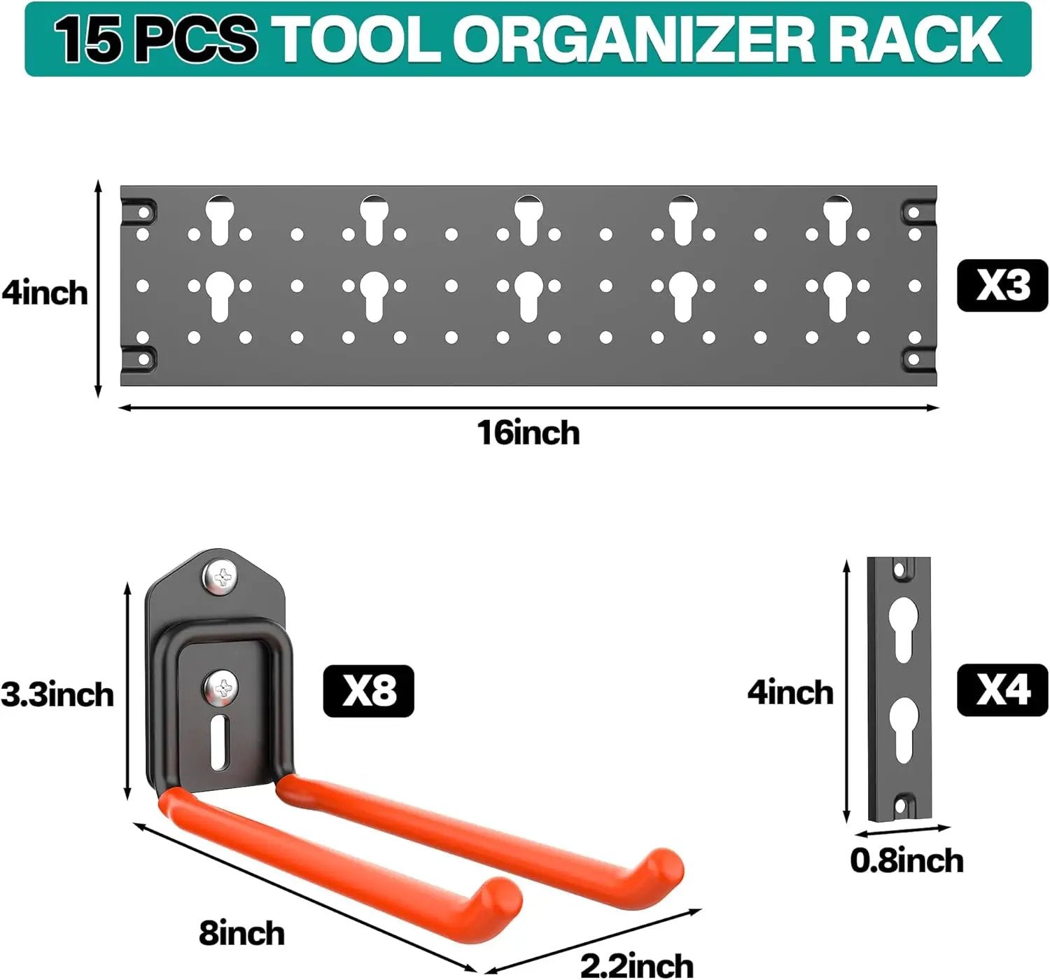 EVERHANGER Garage Tool Storage Organizer Wall Mount, Versatile Garden Tool Rack Organization, Folding Chair Hangers with 8 Multifunctional Hooks, Max Load 330lb, 48inch by GreenHaven Gardens