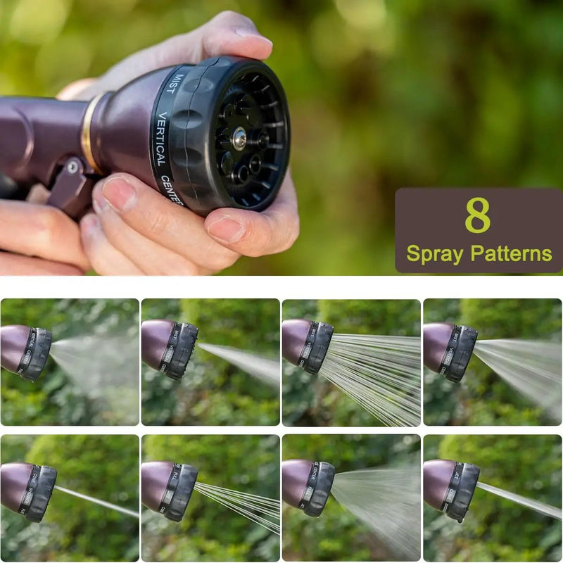 FANHAO Heavy Duty Garden Hose Nozzle, 100% Metal Water Nozzle with 8 Adjustable Spray Patterns, High Pressure Hose Sprayer with Non-Slip Grip for Watering Plants & Lawns, Washing Cars & Pets -Bronze by GreenHaven Gardens