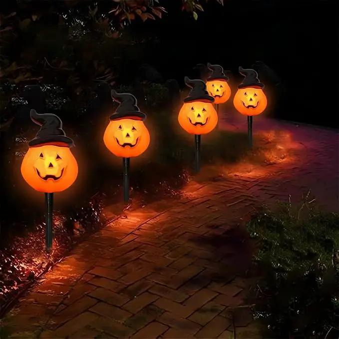 Halloween Decorations Wizard Hat Pumpkin Outdoor String Lights, 4 Pack Halloween Pumpkin Hat Pathway Marker Stake Lights with 4 C7 LED Bulbs for Outdoor Halloween Party Garden Garden Lawn Walkway by GreenHaven Gardens