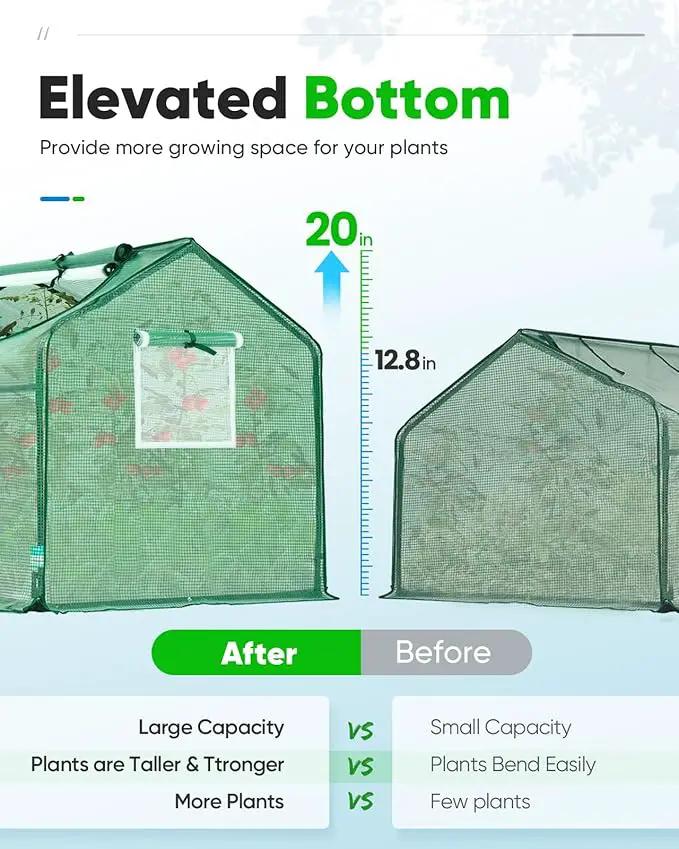 Quictent Portable Mini Cloche Greenhouse w/ Elevated Bottom, Large U-Shaped Zipper Mesh Door & 2 Side Screen Window Waterproof UV-Resistant Hot House for Indoor Outdoor, 95" x 36" x 36" (Green) by GreenHaven Gardens