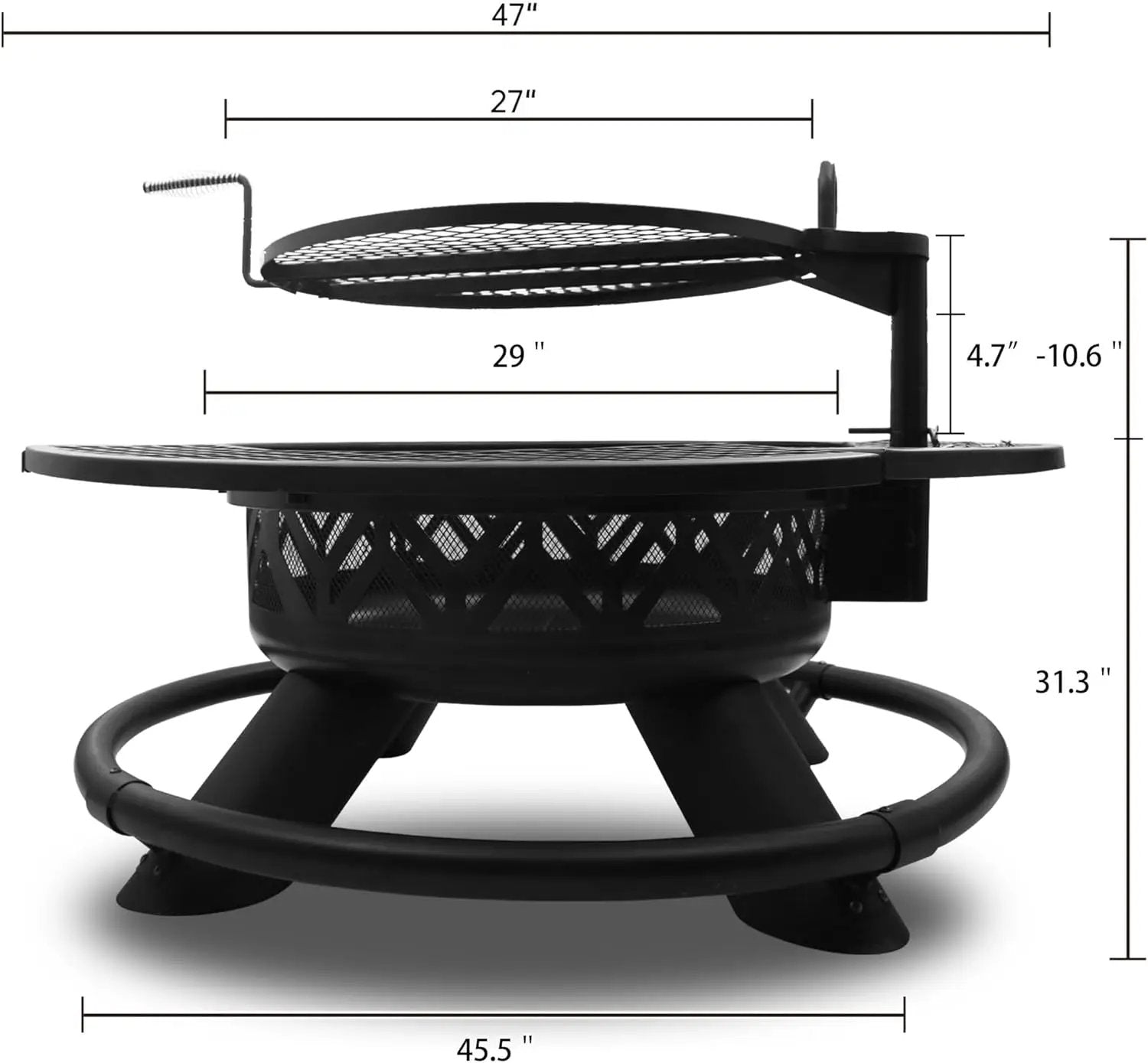 Red Mountain Valley 47" Outdoor Fire Pit with Adjustable Grill, 2-in-1 Outdoor Large Wood Burning Firepit Bowl, Bonfire Patio Fire Pits with Cooking grates, Metal Round Table for Backyard by GreenHaven Gardens