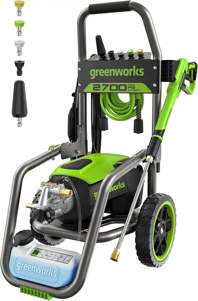 Greenworks Pro Brushless 2700 PSI (CSA Certified) 2.3 GPM Max / 1.2 GPM Electric Pressure Washer (Foldable Handles, Rugged Steel Frame, 25 FT Hose, 35 FT GFCI Power Cord) by GreenHaven Gardens