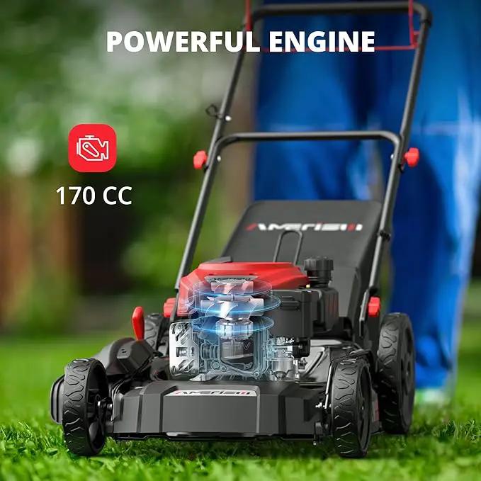 21" Gas Lawn Mower, Self-propelled Lawn Mower 3-in-1, 170cc OHV Engine with Forced Air Cooling, 6 Cutting Heights, 1.4-Bushel Grass Catcher by GreenHaven Gardens