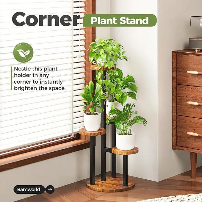 Bamworld 4 Tier Plant Stand Indoor Small Plant Shelf Outdoor Metal Tall Flower Holder Table Support Rack Garden Accessories for Plant Lovers(Brown) by GreenHaven Gardens
