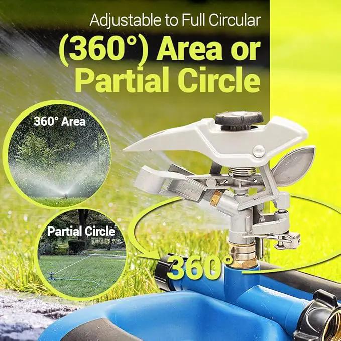 Lawn Sprinkler with Metal Head - 360 Degree Pulsating Garden Water Sprinkler for Lawn - Waters up to 85 feet in Diameter, Adjustable Spraying Area and Distance by GreenHaven Gardens