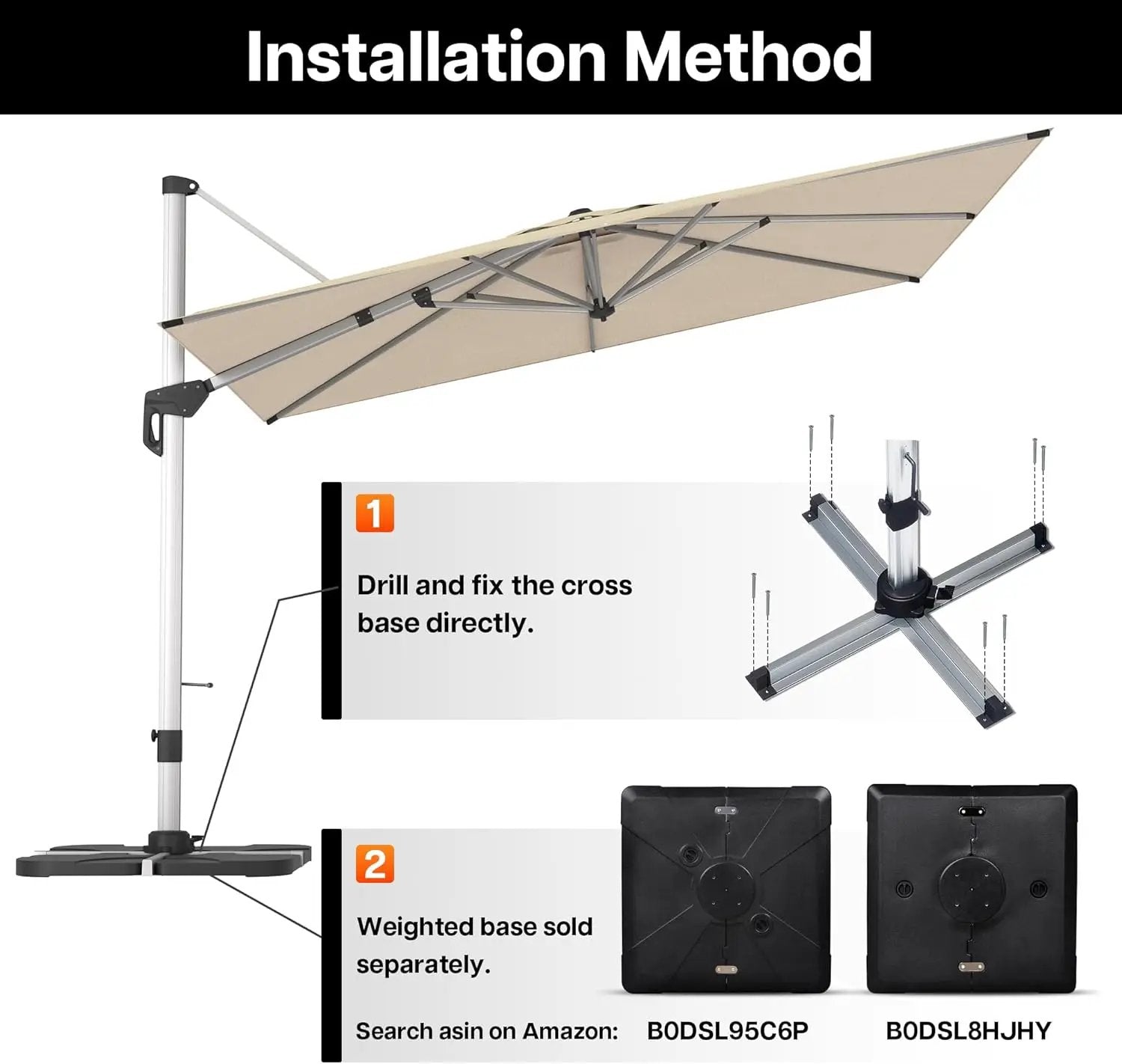 Patio Umbrella, 10FT Outdoor Cantilever Umbrella with 360-degree Rotation for Garden, Deck, Backyard, Pool and Beach, Beige by GreenHaven Gardens